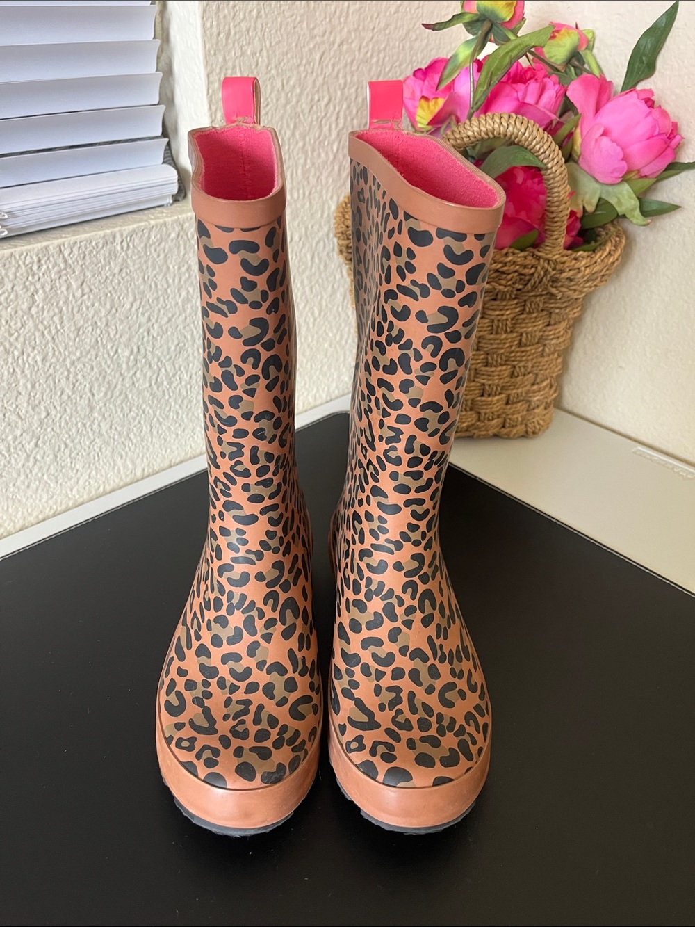 Cat & Jack Leopard-Print Brown Rain Boots with Pink Lining